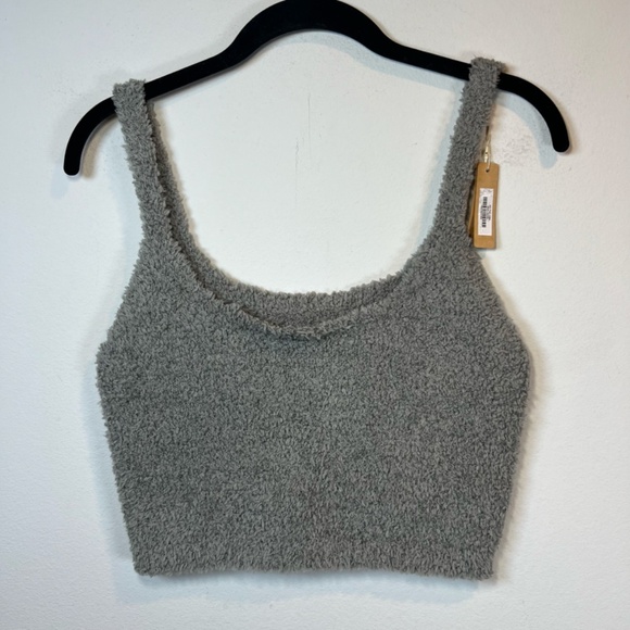 SKIMS Cozy Knit Bralette Tank Top Shirt Smoke Gray Stretch Fuzzy NEW  Size 2X/3X - Picture 5 of 9